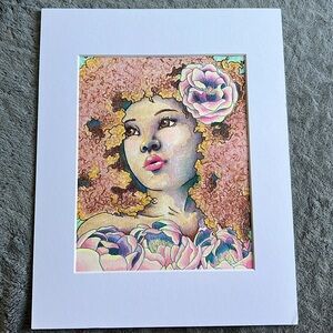 Peony girl original mixed media watercolor painting